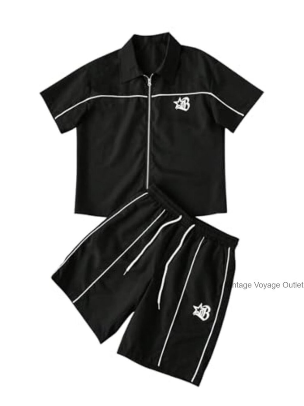 Men's 2 Piece Shorts Set Zip Up Shirt Drawstring Shorts Tracksuit